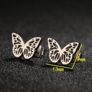Minimalist stainless steel butterfly stud earrings 9mm by 13mm silver insect jewelry