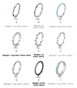 Detailed comparison of nine S925 sterling silver rainbow rings with various gemstone designs