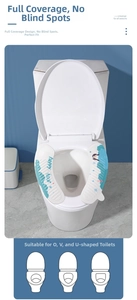 Detail of waterproof EVA toilet seat cover with cute penguin pattern and blue waves