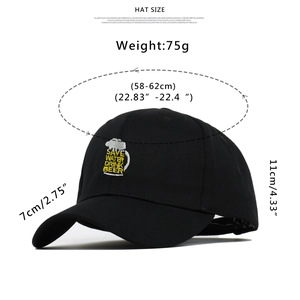 Classic black cotton baseball cap with Save Water Drink Beer embroidery and curved brim