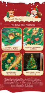 Detail of laser iridescent Christmas window clings with thick soft film and static adsorption