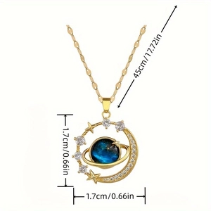 Gold-plated Y2K planet necklace with blue planet pendant and micro-set zircon accents