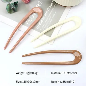 Three-color minimalist PC hair pins for bun styling in cream, brown, and dusty rose