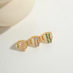 Multi-layer gold plated ring set with colorful zircon stones in pink, purple, and green