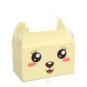 Cute yellow cartoon farm animal party gift box with cloud-shaped handle for kids events