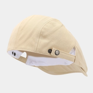 Stylish beige cotton ivy cap with puppy embroidery and adjustable metal snap strap