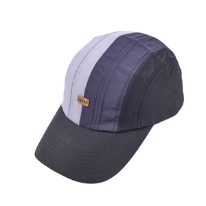 Minimalist 5-panel rainbow color block baseball cap with brown leather label for unisex style