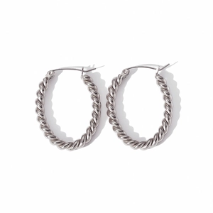 Boucles d'oreilles créoles torsadées en argent et acier titane au design élégant en forme de C