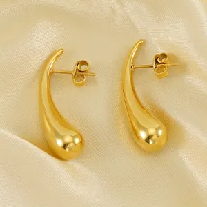 Minimalist Teardrop Stud Earrings 18K Gold Plated Stainless Steel High Polish Water Drop Shape For Women