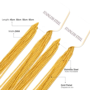 Detail of 2mm gold plated stainless steel cable chains in 45-60cm length variations