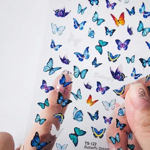 Ultra-thin transparent butterfly nail art stickers model TS-122 for professional manicure