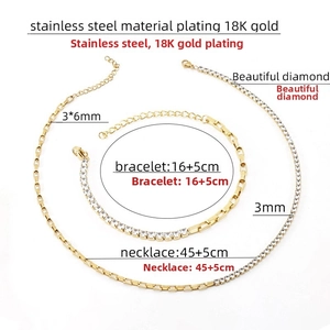 Detail of 18K gold plated stainless steel jewelry set with 3mm cz diamond accents