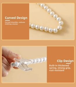 Detail of pearl hanger featuring arc design and heavy-duty rust-proof clips