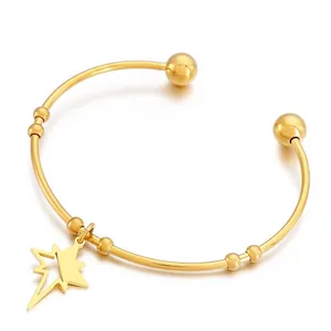 Stainless Steel Open Bangle Bracelet With Hollow Eight Pointed Star Charm Minimalist Trendy Jewelry For Women