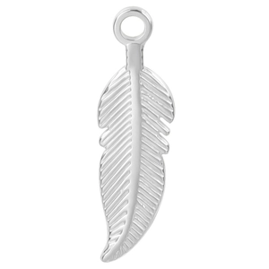 Detailed macro view of silver feather pendant showing intricate texture and metal shine