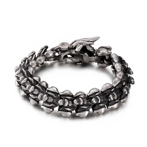 Bracciale drago punk vintage in acciaio al titanio ossidato con chiusura a testa di drago