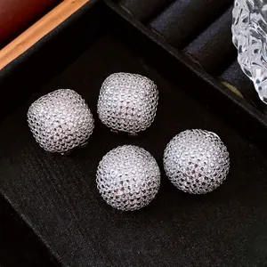 Luxe silver needle stud earring set with pave zircon in round and square designs