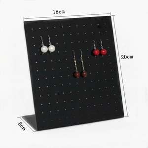 Black L-shaped acrylic jewelry display stand for earrings with 18x20x8cm dimensions