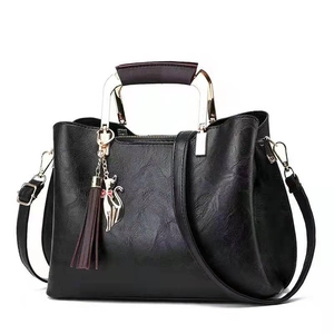 Women PU Leather Bucket Bag With Metal Handle Cat Charm Tassel Lychee Texture Shoulder Crossbody Handbag