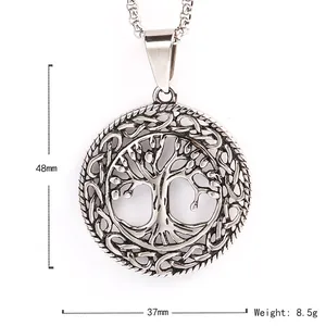 Stainless steel Tree of Life pendant necklace with hollow design and size dimensions