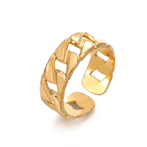 18K gold plated stainless steel Cuban chain link open ring with adjustable minimalist design