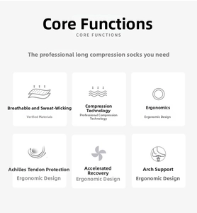 Detail view of core functions for compression socks showing arch support and recovery features