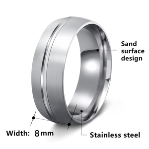 8mm silver stainless steel ring with a matte sand surface finish for men and women