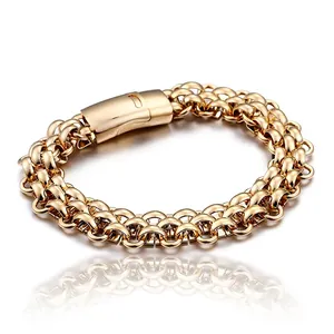 Men's Stainless Steel Woven Chain Bracelet With Magnetic Clasp Hip Hop Streetwear Multi Layer Jewelry Gift For Him