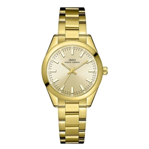 Classic gold stainless steel watch with a minimalist dial and linked chain strap