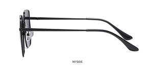 Side view of black square polarized sunglasses showing frame hinge and temple design