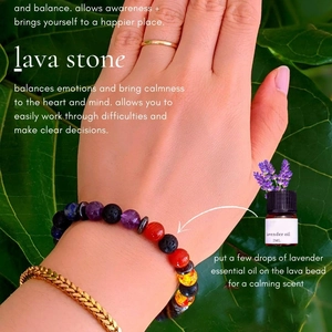 Chakra lava stone bracelet with lavender essential oil for yoga and healing