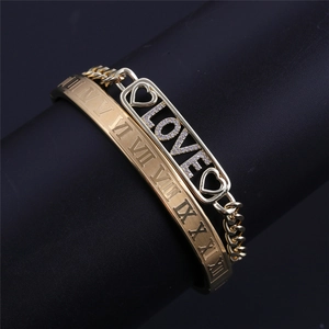 Ensemble de bracelets dorés avec chiffres romains et breloque cœur LOVE en zircon