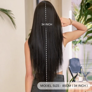 34-inch long straight black hair wig for women with high-quality heat-resistant fibers