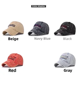 Detailed color display of vintage washed baseball caps with New York embroidery