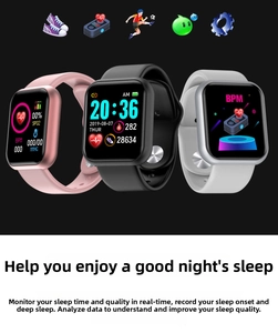 Macro view of D20 smartwatch screen showing heart rate, blood oxygen and health data
