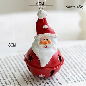 Christmas Santa resin ornament with red metal star bell, size 8x5cm for tree decor