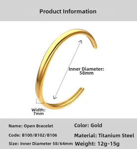 Detailed specifications of gold titanium steel open bangle with star and twist design