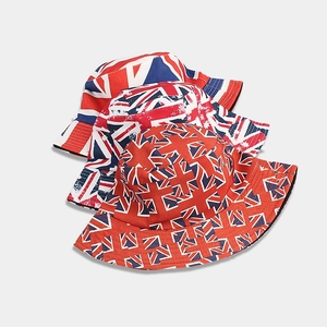 Three-pack reversible Union Jack bucket hats in red white blue cotton for outdoor sun protection