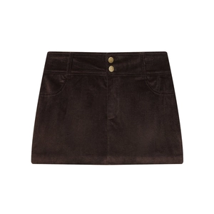 Women Corduroy Mini Skirt High Waist Double Metal Button Pocket Solid Coffee Streetwear Bottoms