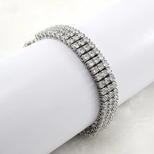 Three-row hip hop tennis bracelet with sparkling zircon stones in silver stainless steel
