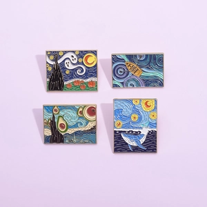 Creative Van Gogh Starry Night Enamel Pin Alloy Brooch For Women Men Artistic Avocado Halloween Ghost Pumpkin Badge Jewelry