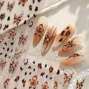 Leopard Butterfly Nail Art Stickers Brown Gold Animal Print Retro DIY Decals For Manicure Decoration
