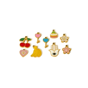 DIY stainless steel charms with colorful enamel fruit and flower designs for jewelry making