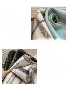 Detail view of thick plaid scarf featuring soft mohair texture, size 205cm x 40cm
