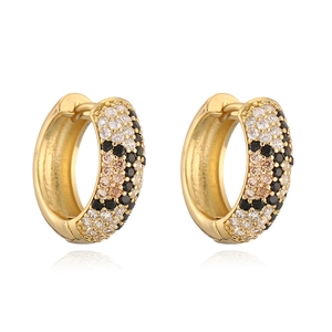Gold leopard print hoop earrings set with sparkling clear and black cubic zirconia stones