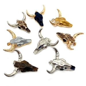 Set of 8 colorful resin and metal bull skull charms for DIY necklaces and crafts