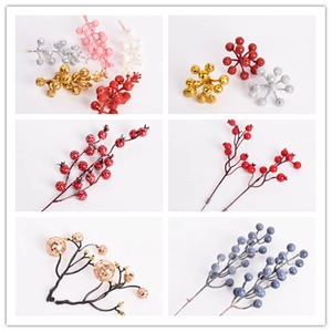 Artificial Berry Stems Glitter Foam Fruit Christmas Tree Wreath DIY Decoration Colorful Festive Branch