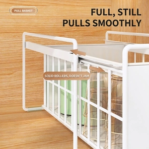 White 2-tier sliding metal cabinet drawer basket for under sink kitchen storage