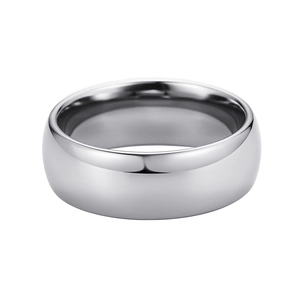Bague minimaliste en acier au tungstène argenté avec finition dôme poli brillant