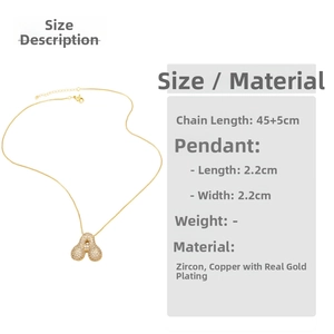 Detailed size info for 2.2cm zircon pendant on 45+5cm gold-plated necklace